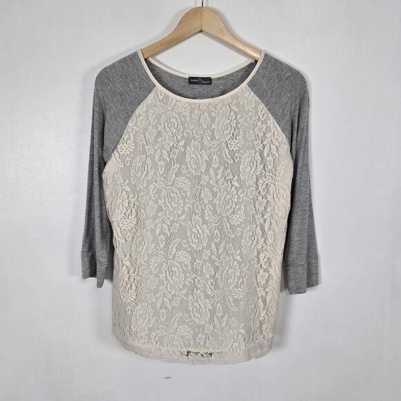 Market & Spruce Tops - NWT Market & Spruce Bernadette Lace Overlay Raglan Top, Size XL, Cream